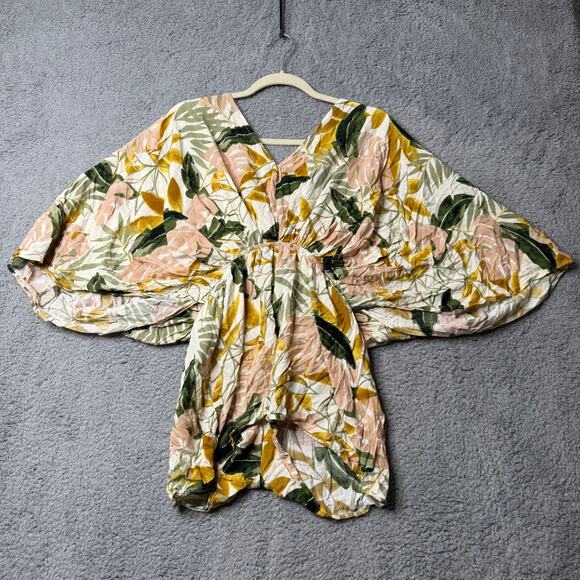 Aakaa Boho Blouse Women's Small Tie Front Floral Short Sleeve Top - Picture 1 of 5